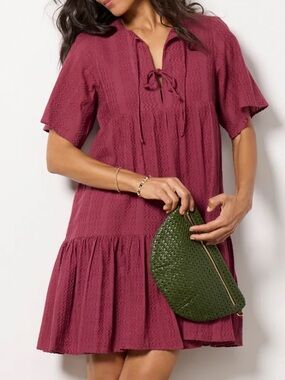 Emerson Fry RARE-NWT XS/small Isla Dress 2 crushed berries Dress tie neck